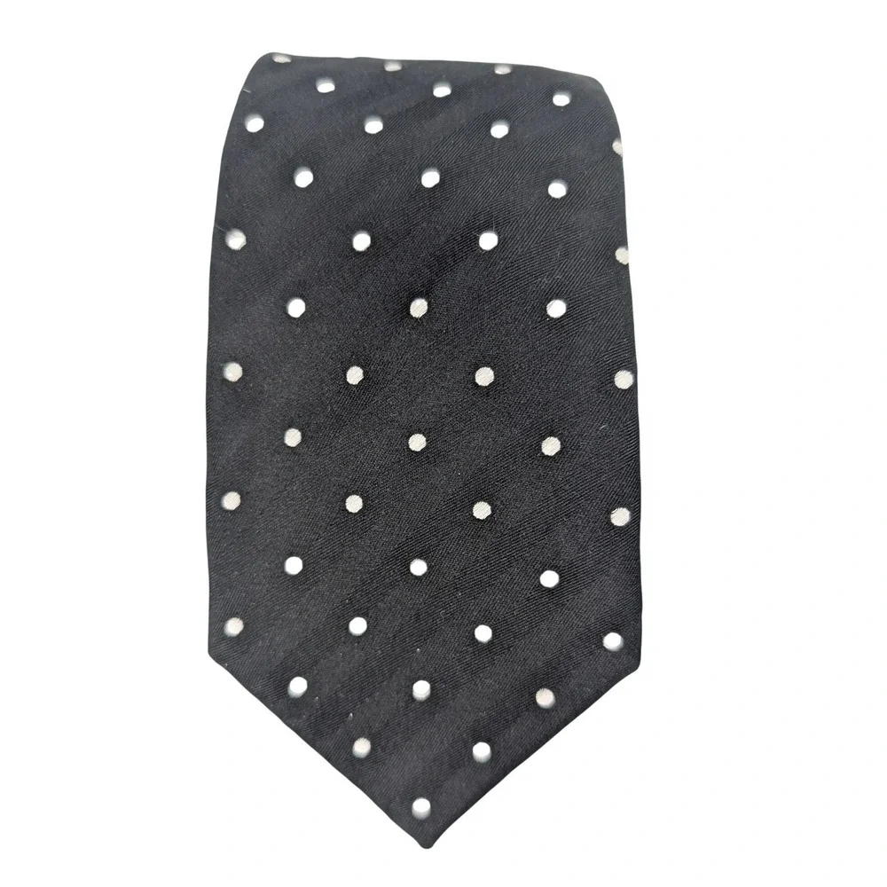 Charles Tyrwhitt Silk Woven Tie Black Herringbone Polka Dot Classic Timeless